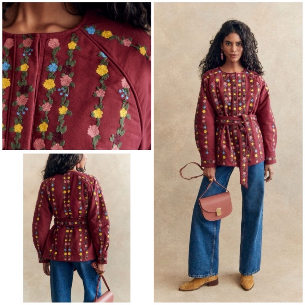 RENATO JACKET - SÉZANE X AIMIE in Pink Tenderness Embroidered Burgundy with Belt